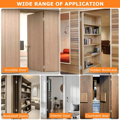 Various secret and hidden doors using Hidden Door Hinges 2 Pack Adjustable Concealed Hinges Load Bearing 110 Lbs.