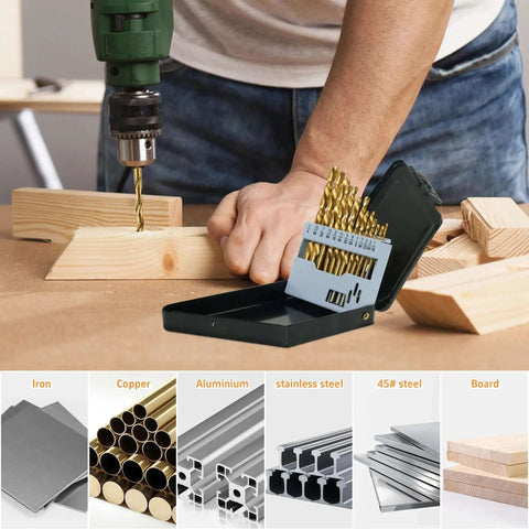 Cobalt Left Hand Drill Bit Set 13Pcs High Speed Steel Titanium Nitride Coated For Hardened Metals And Stainless Steel Fast Cutting