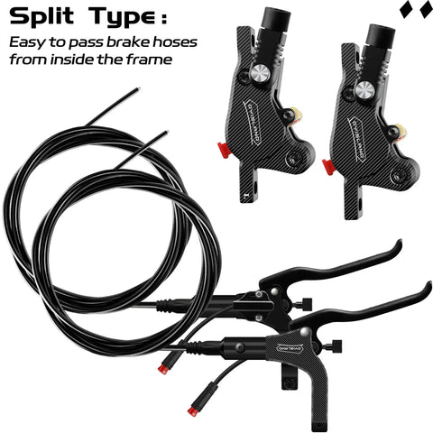 DYISLAND LD-210S electric scooter hydraulic brake kit, front view; black dual levers with long hoses.