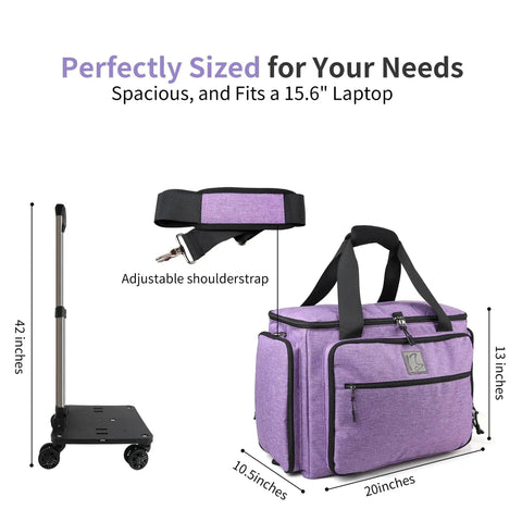 Lilac Rolling Teacher Bag With Five 360 Degree Swivel Wheels And Detachable Trolley, Fits 15.6 Inch Laptop, YKK Zippers, Silent Wheels