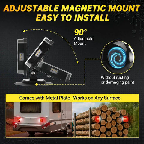 NOVCAPAR Wireless Trailer Lights with magnetic 90° mount; rechargeable LED tow light kit IP67 waterproof for trucks and RVs