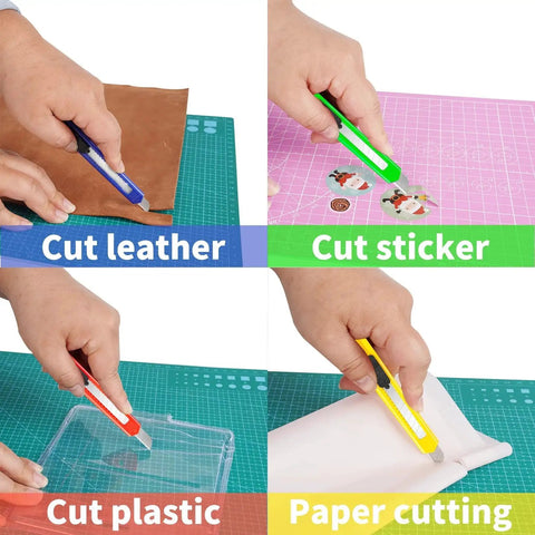 8 Pack 9mm Wide Box Cutters Retractable Utility Knives for Office and Craft cutting leather, stickers, plastic, and paper