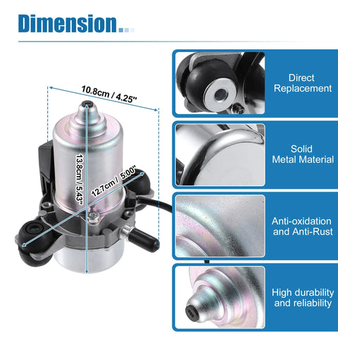 X AUTOHAUX brake vacuum pump with dimensions 13.8 cm tall and 10.8 cm wide; solid metal, anti-oxidation finish