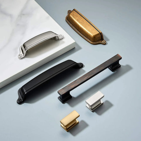 Variety of metal cabinet pulls including 10 Pack Matte Black Cabinet Cup Pulls 5 Inch Hole Center 6.37 Inch Length for furniture upgrade