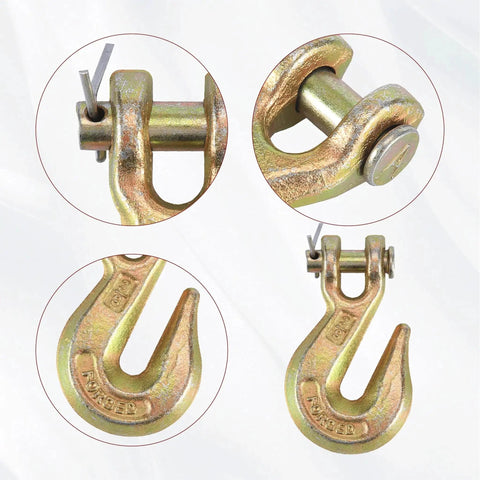 2 Pack 3/8 Inch Clevis Grab Hooks Grade 70 Chain Hook 7500 Lbs WLL Yellow Zinc, close-up of hook details