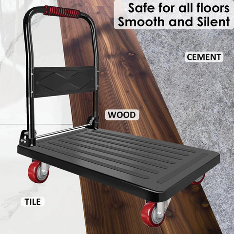 3 Inch Swivel Casters Set Of 4 Heavy Duty Plate Casters With Premium Polyurethane Wheels shown on a dolly cart for versatile surface use.