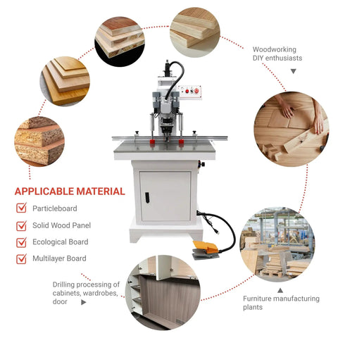 Pro Grade Pneumatic Hinge Drilling Machine For Furniture And Cabinet Installations 110V Upward Punching Single Head 0-50mm