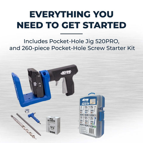 Pocket Hole Jig 520PRO With Easy Clamping And Adjusting, 360 Degree Rotating Handle, 260 Screws Included, starter kit.