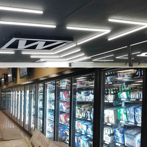 Installed LED Linkable Power Cables For 2 Foot 24 Inch T5 T8 Tube Light Fixtures in a shop with overhead lighting