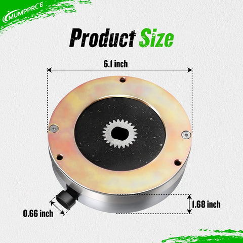 Front view of MUMPPRCE golf cart motor brake, 6.1-inch diameter, gold-toned housing with black center.