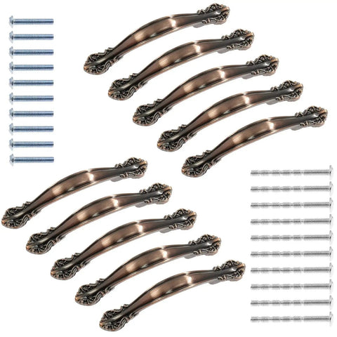 10 Pack Cabinet Drawer Pulls With Two And A Half Inch Hole Centers Solid Copper Red Handles for Wardrobe and Cupboard, includes screws