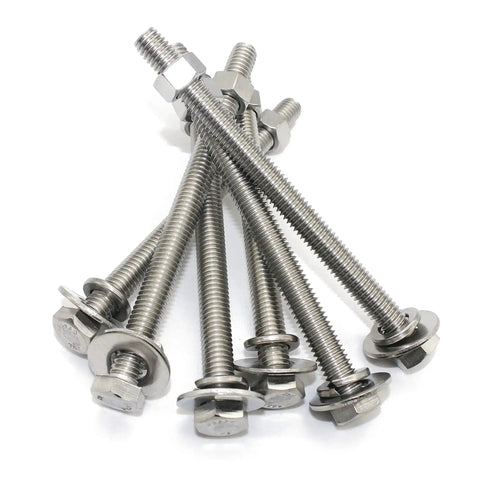 Tough-As-Nails 3/8-16 X 5 Stainless Steel Hex Bolts With Nuts, Flat And Lock Washers, 18-8 304 Stainless, Fully Threaded, Fastener Kit