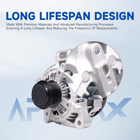 Beefed Up 170 Amp 12V Alternator Upgrade For Buick Enclave 2008 2017 For Chevy Traverse 2009 2017 For GMC Acadia 2007 2017 Saturn Outlook 2007 2010 With Six Groove Pulley Air Cooling CW Rotation OE Style Replacement, showing side view.