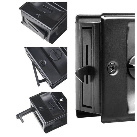 Pocket Sliding Door Lock With Privacy Pull Reversible Design for sliding and bifold doors, close-up of easy grip handle in black
