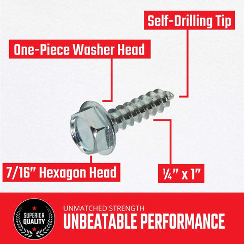 Heavy Duty E Track Screws For Wood, 1/4 X 1 Inch Lag Screws With 7/16 Inch Hex Socket Washer Head, Zinc Plated, front view