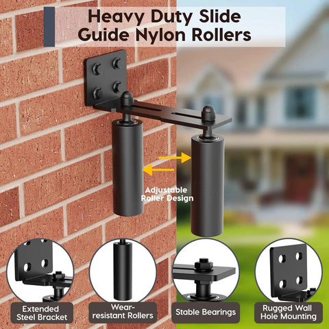Heavy Duty Slide Gate Roller Guide With L Rear Post Steel Bracket And Sliding Gate Hardware Kit Support Assembly For Sliding Rolling Garage Wood Fence Doors 6 Inch Black 2 Pieces For Long Lasting Performance installed on brick wall