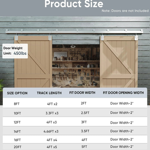 12 Foot Box Rail Exterior Barn Door Hardware Kit For Two Doors System Go To Sliding Track in silver steel installed view