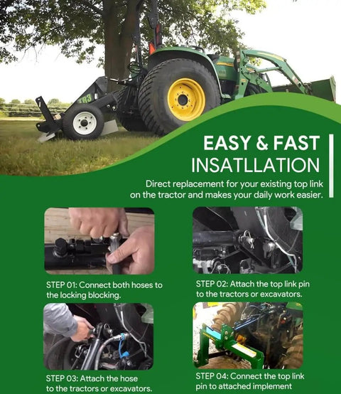 Steps for installing Heavy Duty Hydraulic Top Link Cat 1-1 with Locking Block and Two Hoses on tractor.