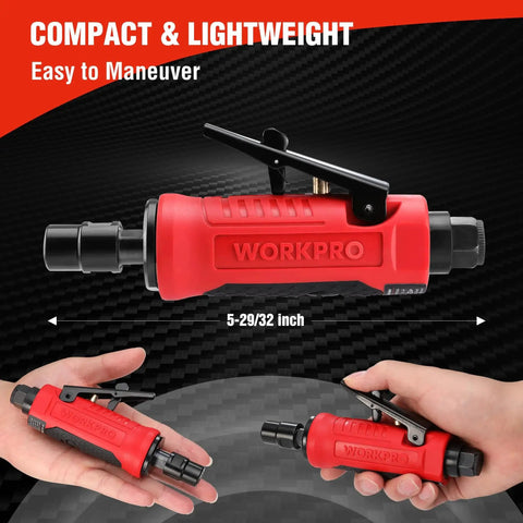 Powerful One Quarter Inch Pneumatic Straight Die Grinder With 25,000 RPM shown in hand, highlighting compact size and lightweight design.