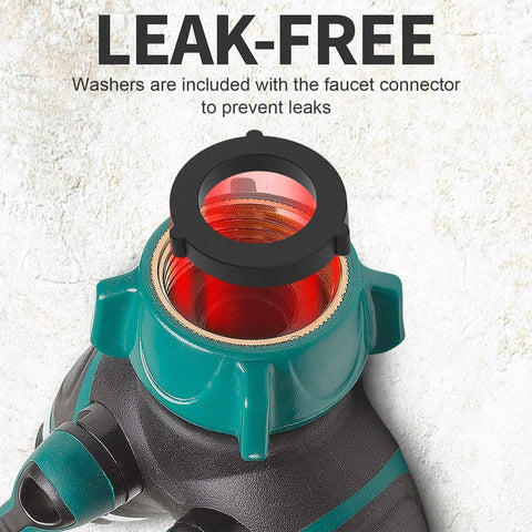 Garden hose splitter 2-way with green plastic body and brass threaded inlet