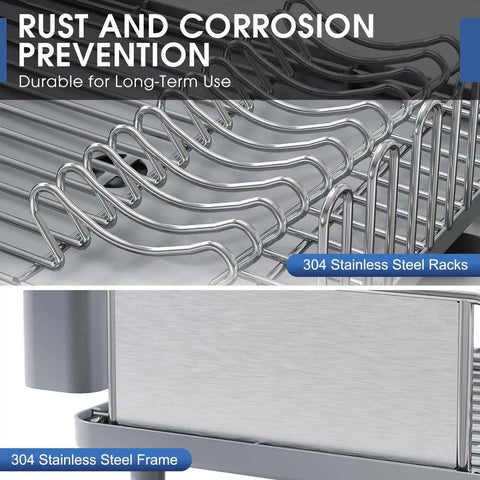 Rustproof 304 stainless steel frame and racks of Premium Stainless Steel Dish Drying Rack With Large Capacity Counter Organizer
