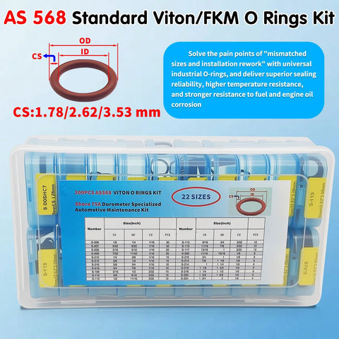 Langina Viton O-Ring kit in clear plastic case with blue label, red O-rings visible, 22 sizes