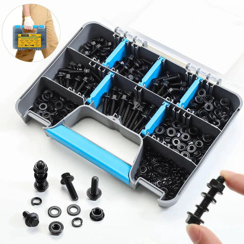 All-In-One Metric Flange Bolt Kit With 360 Pieces M6 Bolts And Serrated Nuts Plus Washers And Lock Washers in a case
