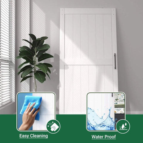 White Sliding Barn Door With 8 Foot Hardware Kit For Easy Assembly No Fuss Setup 48 By 84 Inches Waterproof PVC Surface and handle