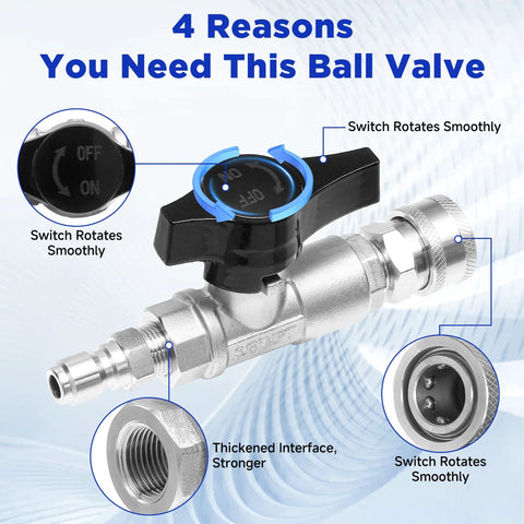 PWACCS stainless steel ball valve for pressure washer hose, 3/8 in quick-connect, 5000 PSI