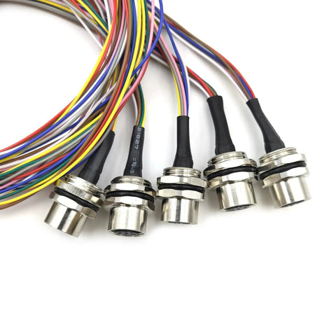 5-Pack M12 8-Pin A-Coded Female Connector Cable Industrial Grade IP67 Waterproof Back-Mount Unshielded Straight Aviation Socket