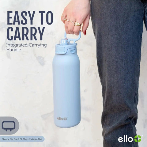 Pop And Fill 22oz Stainless Steel Water Bottle With Quick Fill Lid Pistachio shown being carried by a person