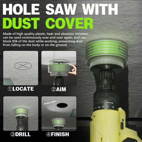 8 In 1 Bi Metal Hole Saw Kit With 2 In 4 In 6 In Saws, High Speed Drill Bits, A2 Arbor, And 6.3 In Dust Cover For Wood Thin Metal PVC Boss Cutting Set For LED Lighting Installation showing hole saw with dust cover