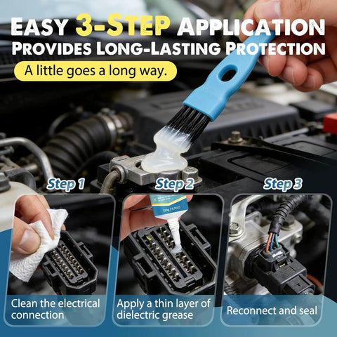 Application of All Weather Waterproof Dielectric Grease With Brush For Automotive Electrical Connectors on car engine