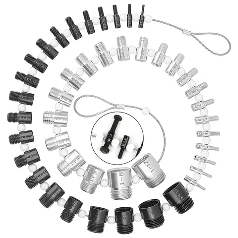 Nut And Bolt Thread Checker High Speed Steel Gauge For Standard And Metric Complete SAE Male Female Gauge With Precise Measurements For Shop Pros Mechanics Builders And Engineers Stalye, showing a circular arrangement of gauges.