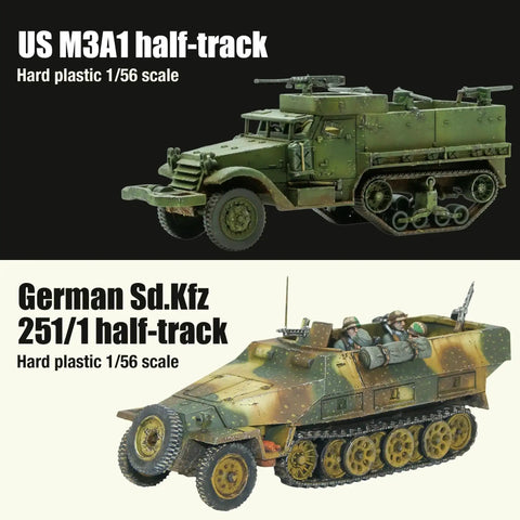 Bolt Action Band of Brothers Starter Set 28mm War Game Bundle With US and German half-tracks in detailed model display