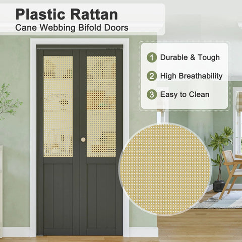 Rattan Bifold Closet Door With Cane Webbing And Wood Interior Black Barn Style Doors 36 By 80 Inch Double 78 Inch High Panels