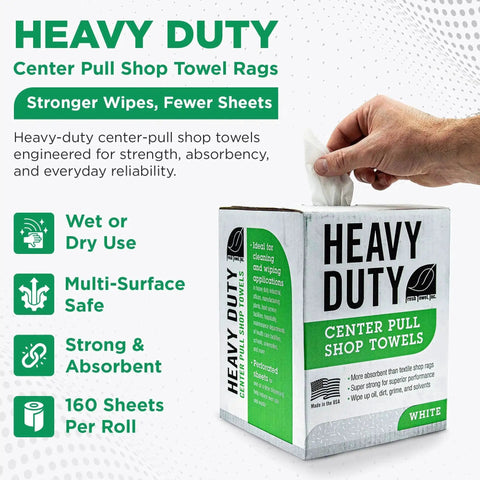 Heavy Duty Center Pull Shop Towels For Cleaning 160 Count White Disposable Cleaning Towels 9 By 12 Inches Grime Busting Wipes