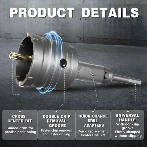 22 Piece Concrete Hole Saw Kit With 30mm To 110mm Hole Saws SDS Plus And SDS Max Connecting Rods Center Positioning Drills Alloy Steel