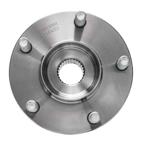 Front view of Front Wheel Bearing And Hub Assembly For Mazda 3 Sport 2014 2018 And CX 3 2016 2020 5 Bolt Front Left Or Right Encoder ABS Replacement Kit Direct Fit Premium Quality Beefy.