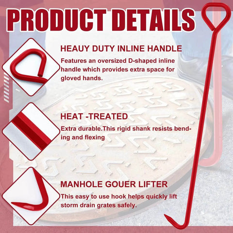 Heavy Duty Manhole Cover Hook 36 Inch With Five Eighth Inch Hex Alloy Steel Lifter And Inline Handle For Lid Pulling