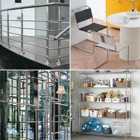Close-up of 1 in. OD 304 stainless steel tube used in balcony railing
Side view of 1 in. OD stainless steel tube chair frame with black upholstery
Installed 1 in. OD stainless steel tubing railing with geometric design
1 in. OD stainless steel wire shelving rack for pantry storage