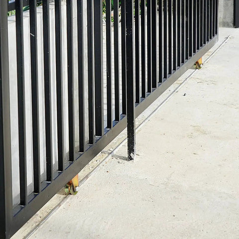 Installed sliding gate with 8 Pack 2 Inch V Groove Wheel Set For Sliding Gates And Industrial Rails Heavy Duty Steel Caster Wheels