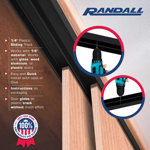 Four Foot Long Plastic Sliding Door Track Kit With Upper And Lower Tracks Super Easy Setup No Extra Hardware Needed Cut To Size For Quarter Inch Panels Black Finish Durable And Smooth Operation For Home Or Office.