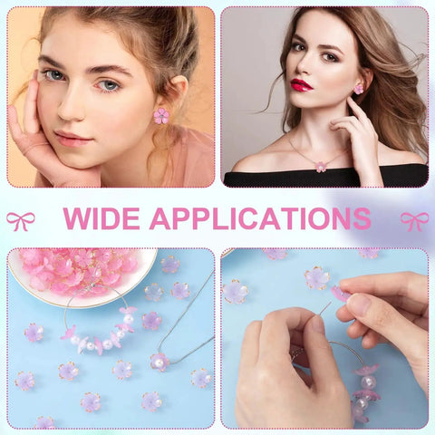 Wide applications of Pink Gradient Cherry Blossom Bead Set in earrings and jewelry making.