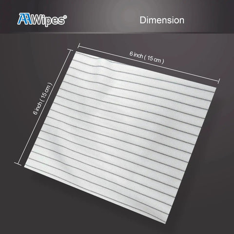 Cleanroom Wipe Cloths ESD Safe Polyester 6x6 Inch Lint Free 100 Pack shown with size dimensions 6x6 inches.