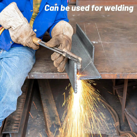 Person welding a metal piece on a workbench with sparks flying, demonstrating use for the 304 Stainless Steel Flat Bar 4 Piece Set.