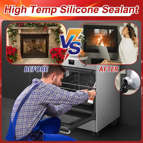 High Temp Silicone Sealant For Ovens And Fireplaces Fast Drying Waterproof Flexible Glue That Will Not Crack Scrapers Included