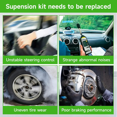 Signs of suspension issues: unstable steering, strange noises, uneven tire wear, poor braking performance in car settings.