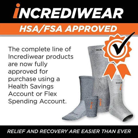 Incrediwear HSA/FSA approved products with socks and leg sleeve illustration