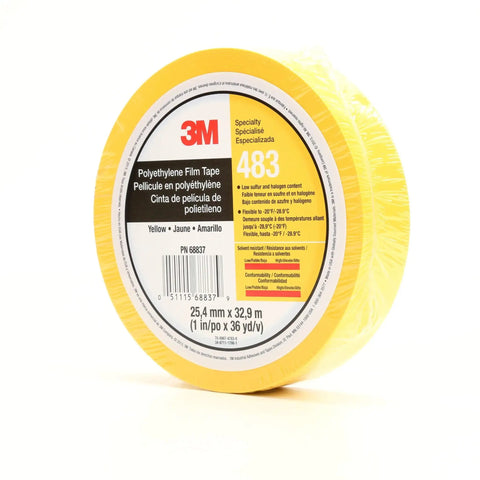 Conformable polyethylene tape yellow 1 in x 36 yd 5.0 mil single roll rubber adhesive for sealing color coding moisture-proof